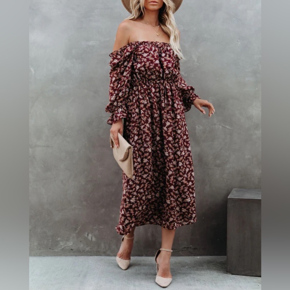 Red floral midi dress